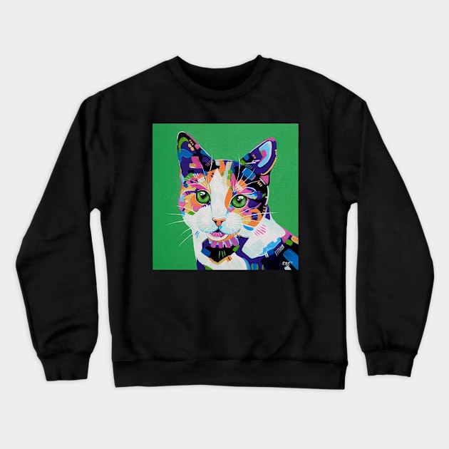 Oreo - Calico Cat Painting Crewneck Sweatshirt by EveiArt